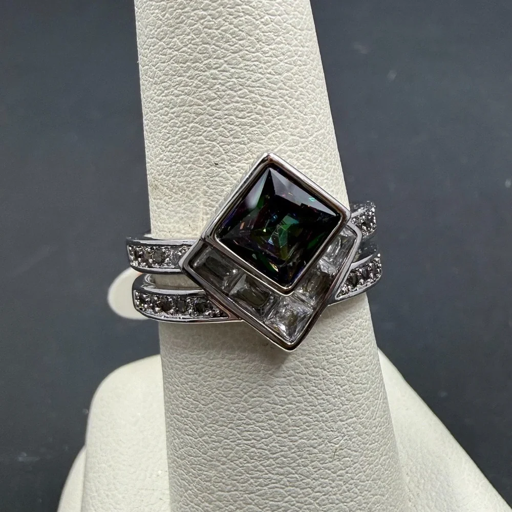 Bomb Party Blissful Blassings Size 6 Ring Lab Rainbow Topaz RBP6637 Rhodium